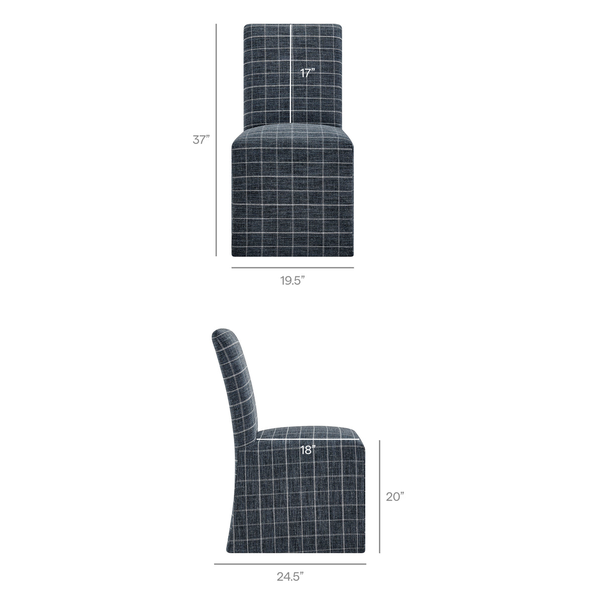 Aster Linen Cotton Blend Slipcovered Dining Chairs Set of 2 - Denim Windowpane Check