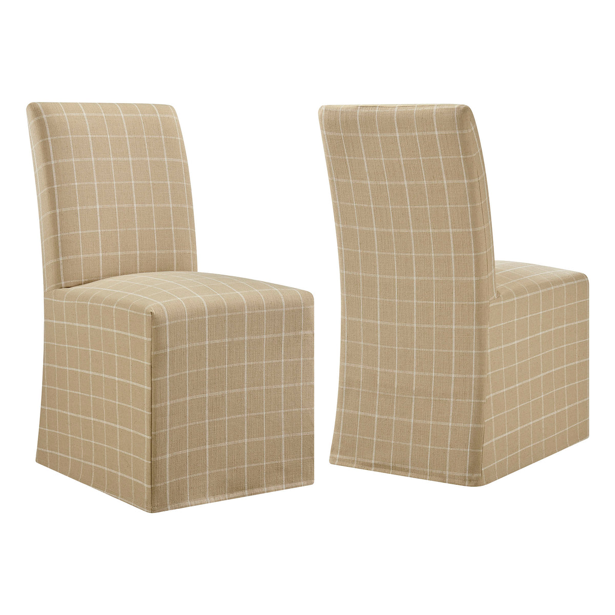 Aster Linen Cotton Blend Slipcovered Dining Chairs Set of 2 - Hemp Windowpane Check