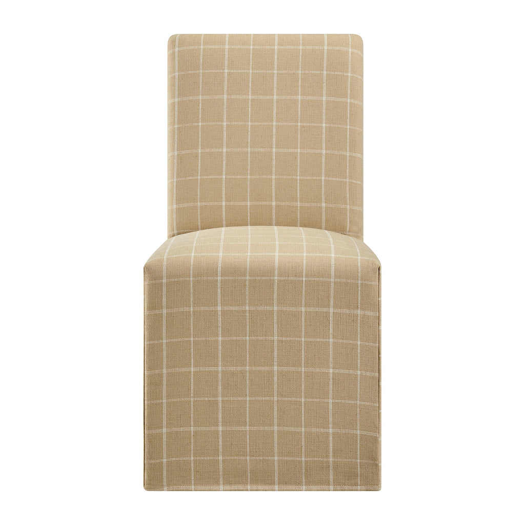 Aster Linen Cotton Blend Slipcovered Dining Chairs Set of 2 - Hemp Windowpane Check