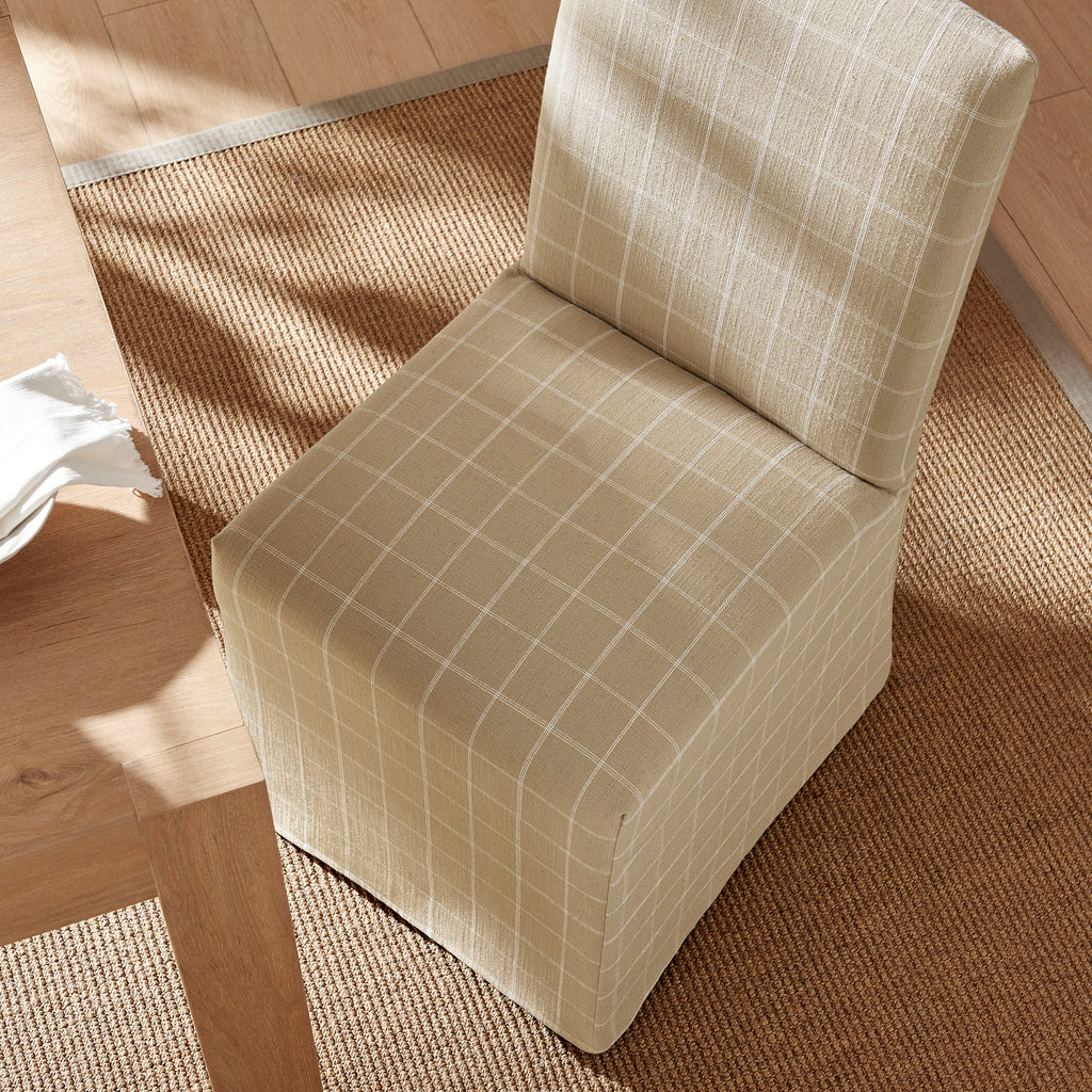 Aster Linen Cotton Blend Slipcovered Dining Chairs Set of 2 - Hemp Windowpane Check