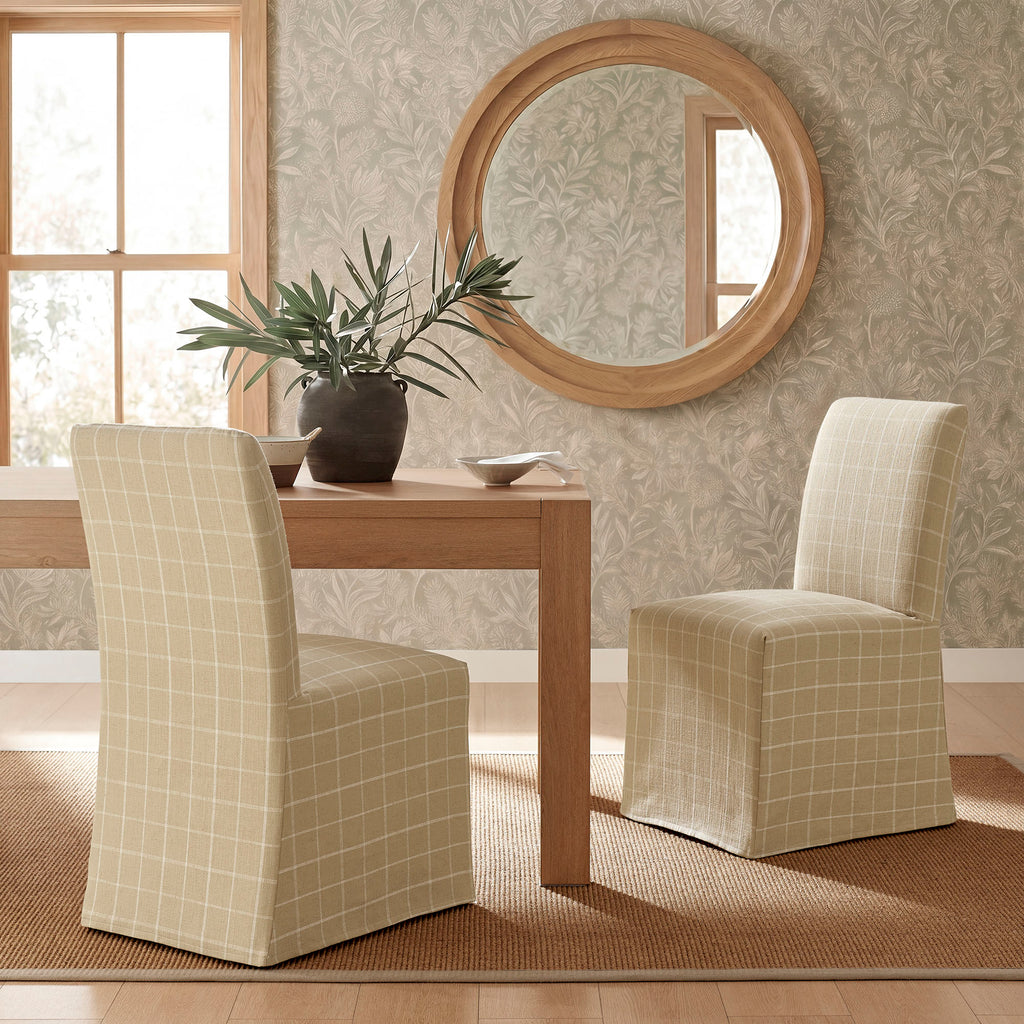 Aster Linen Cotton Blend Slipcovered Dining Chairs Set of 2 - Hemp Windowpane Check