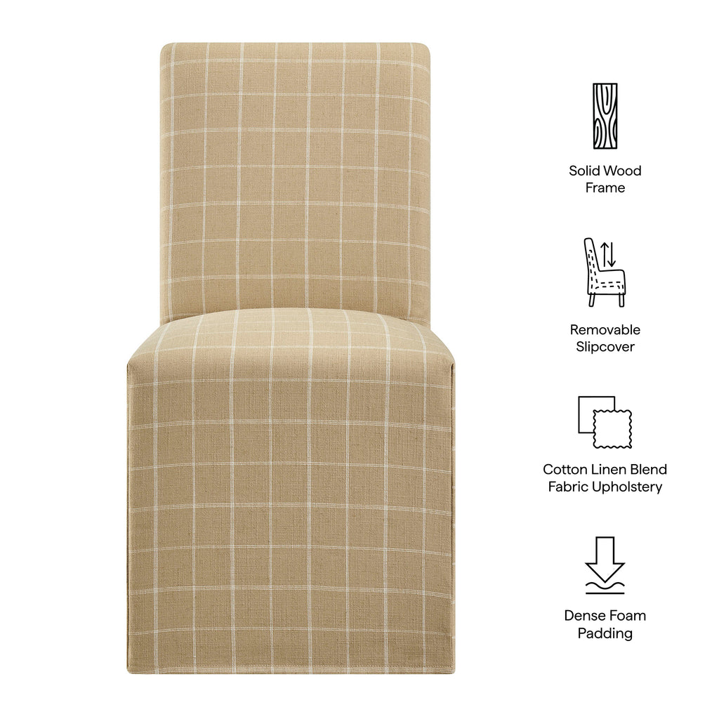 Aster Linen Cotton Blend Slipcovered Dining Chairs Set of 2 - Hemp Windowpane Check