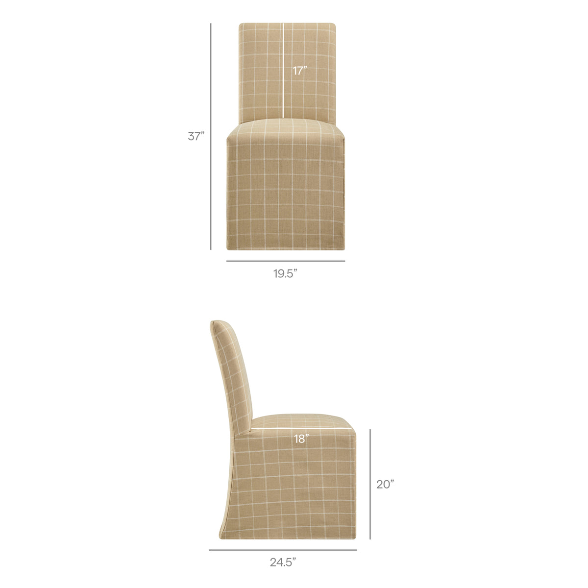Aster Linen Cotton Blend Slipcovered Dining Chairs Set of 2 - Hemp Windowpane Check