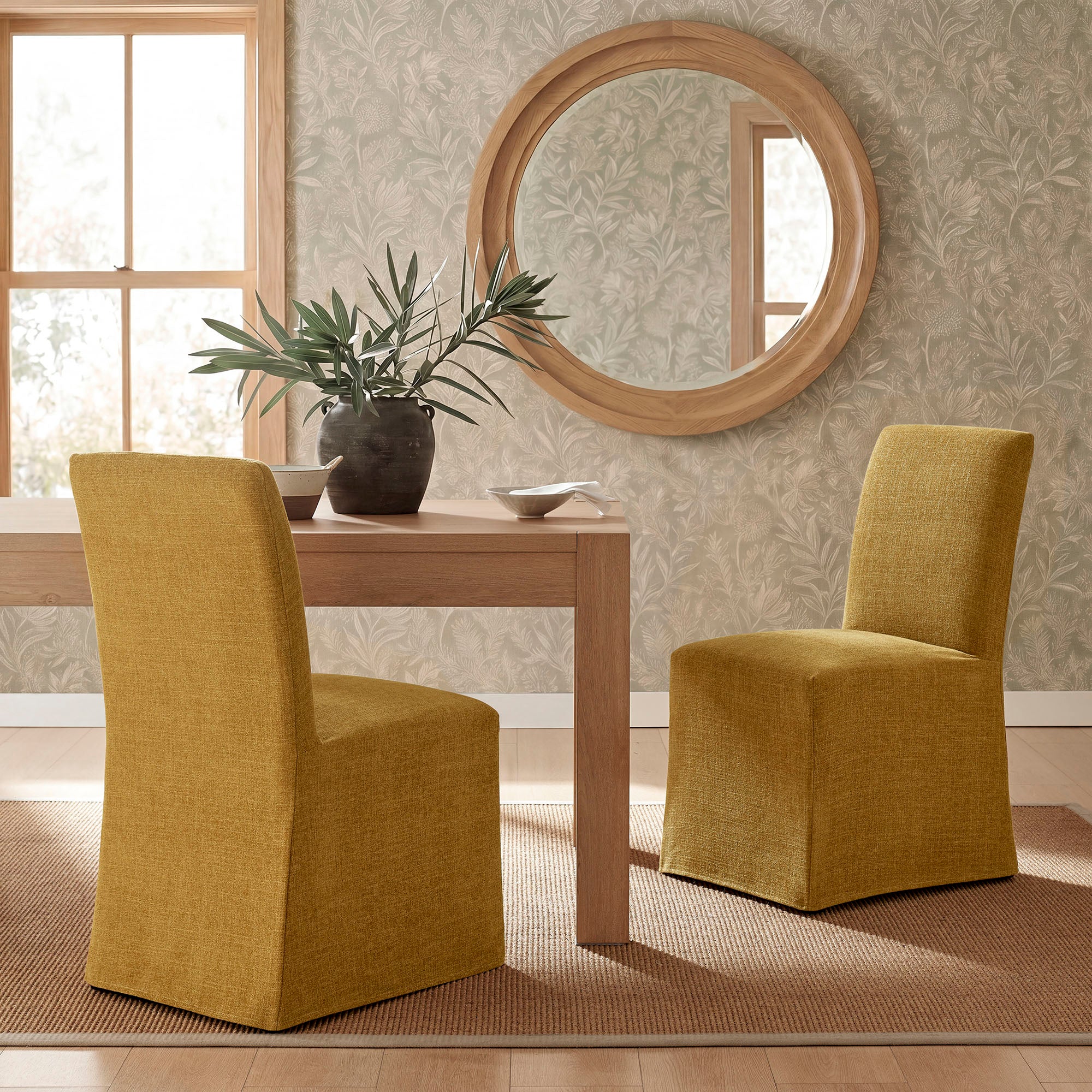 Aster Slub Weave Fabric Slipcovered Dining Chairs Set of 2 - Copper