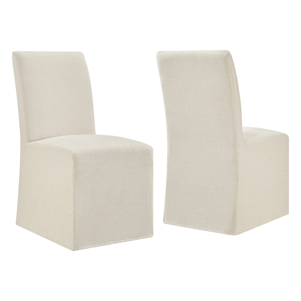 Aster Slub Weave Fabric Slipcovered Dining Chairs Set of 2 - Ecru