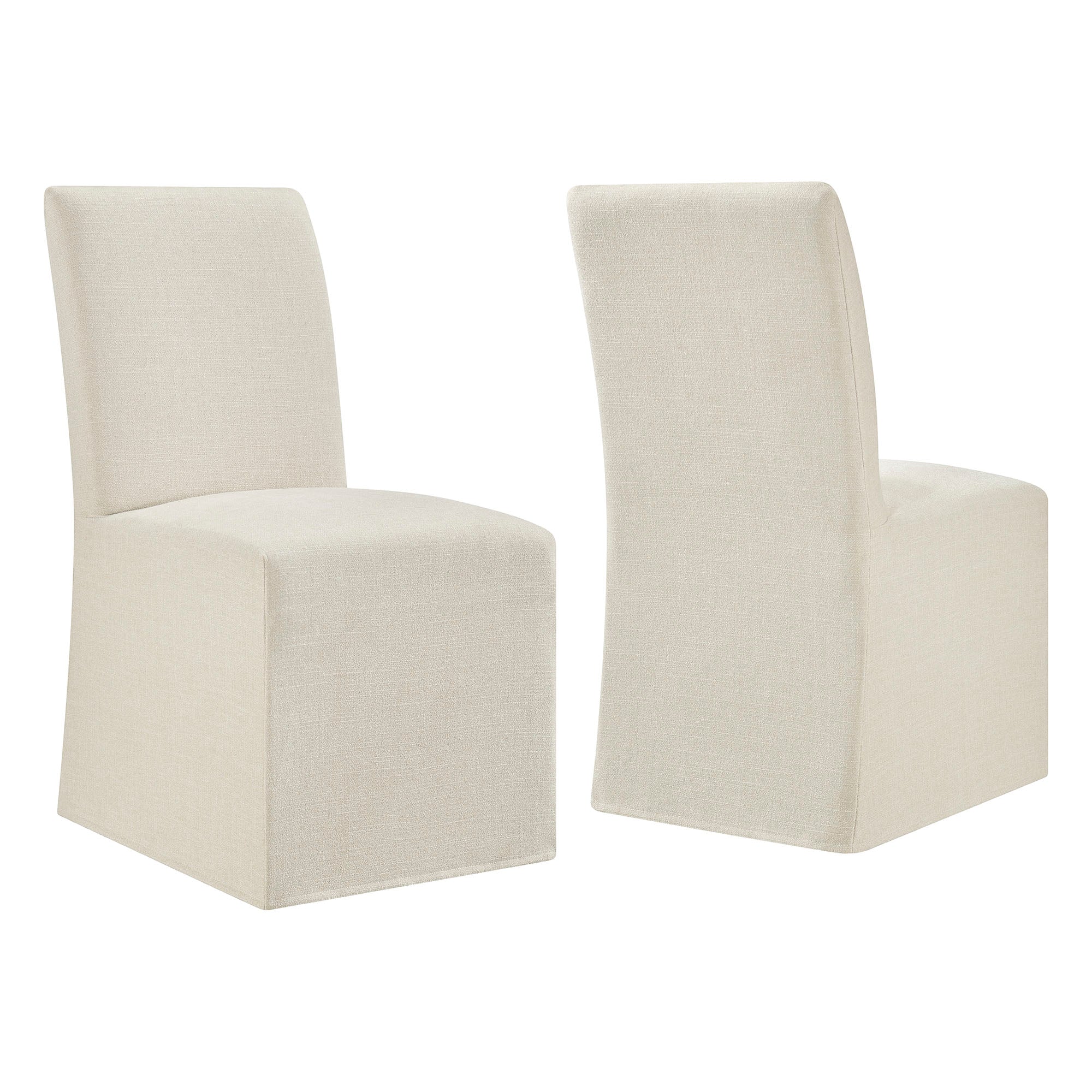Aster Slub Weave Fabric Slipcovered Dining Chairs Set of 2 - Ecru