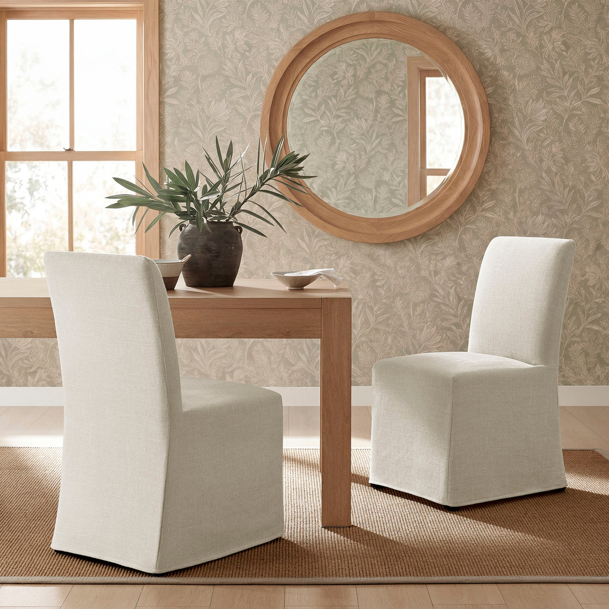 Aster Slub Weave Fabric Slipcovered Dining Chairs Set of 2 - Ecru
