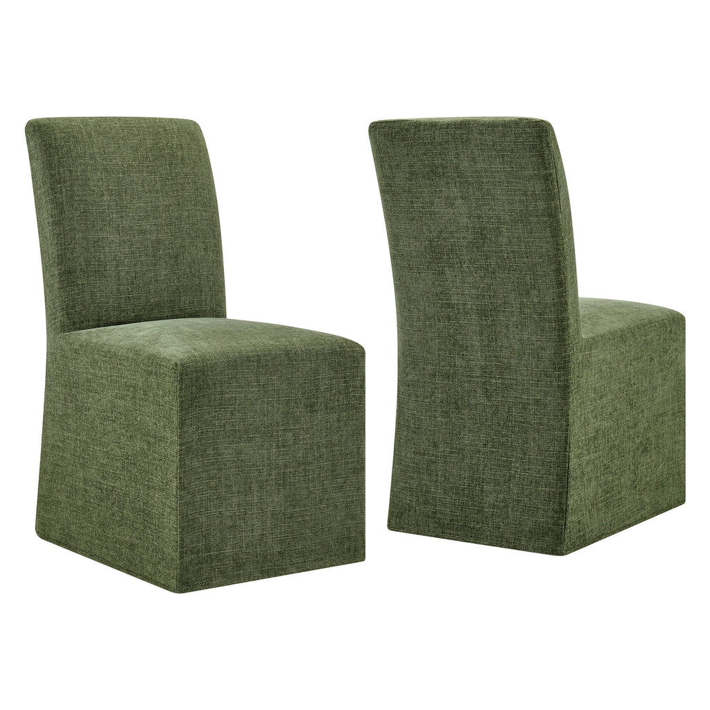 Aster Slub Weave Fabric Slipcovered Dining Chairs Set of 2 - Foliage