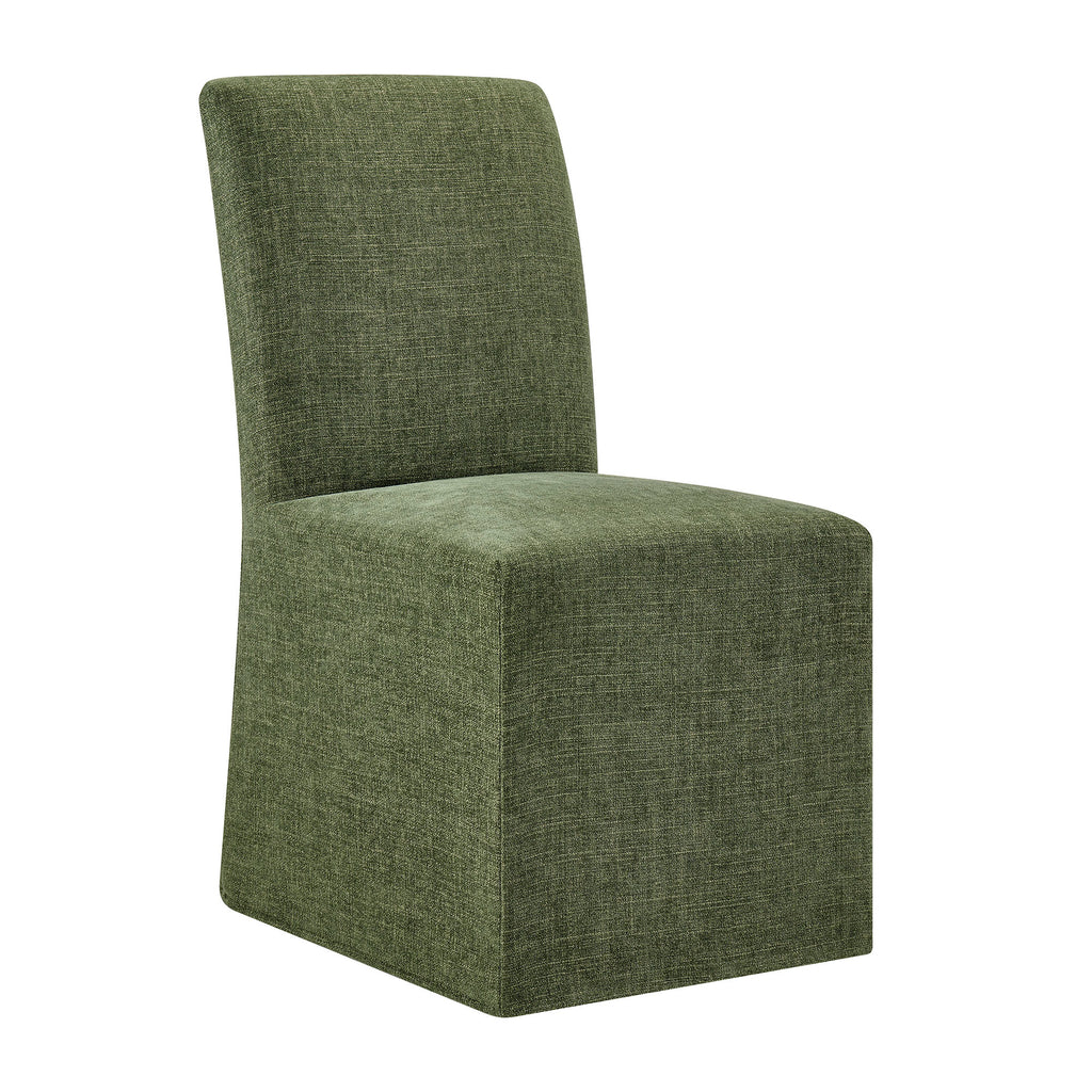 Aster Slub Weave Fabric Slipcovered Dining Chairs Set of 2 - Foliage