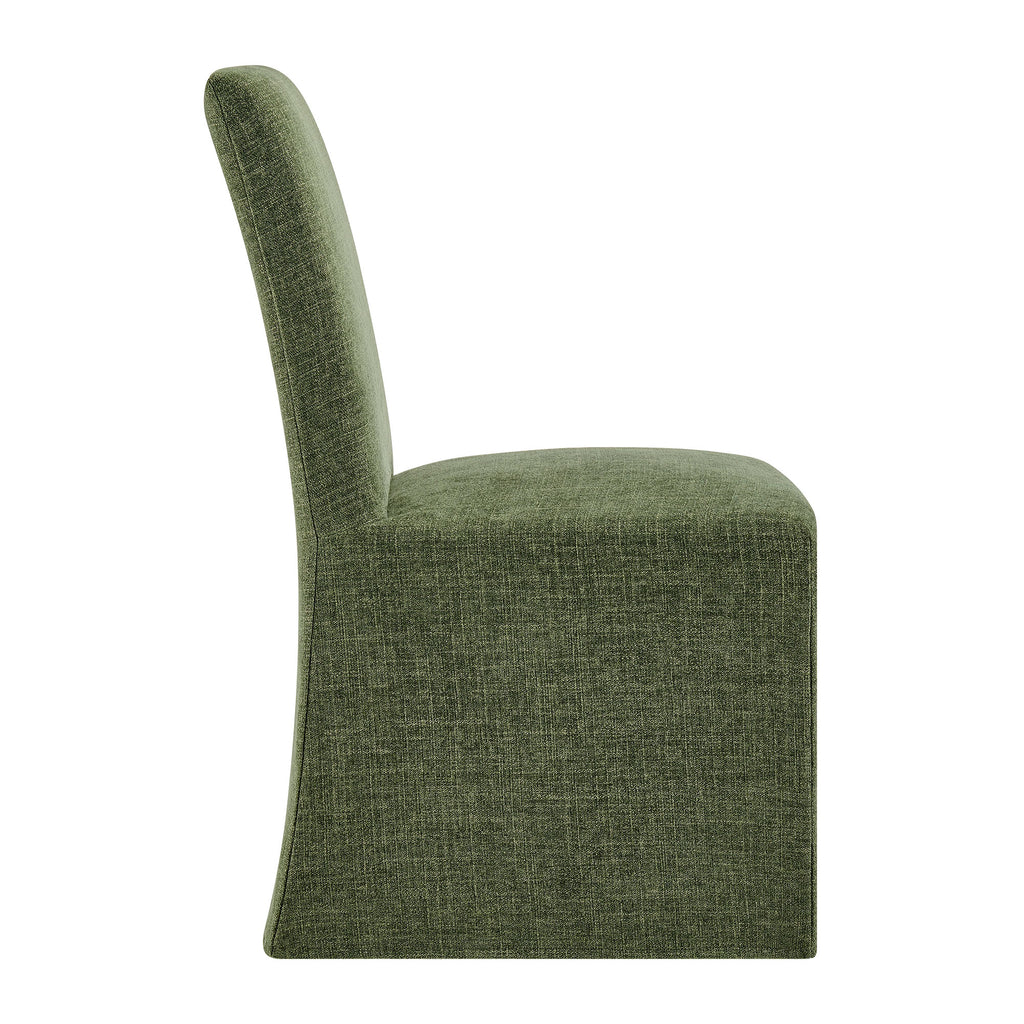 Aster Slub Weave Fabric Slipcovered Dining Chairs Set of 2 - Foliage