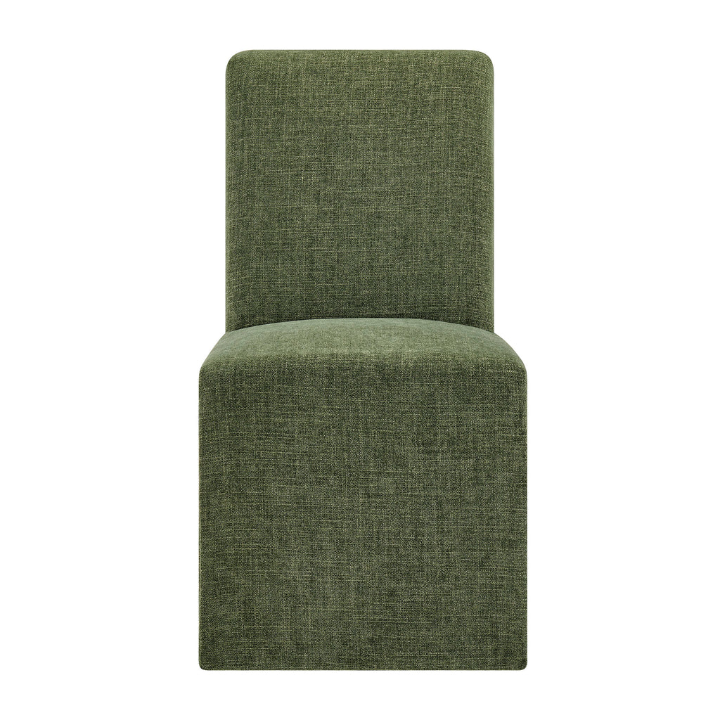 Aster Slub Weave Fabric Slipcovered Dining Chairs Set of 2 - Foliage