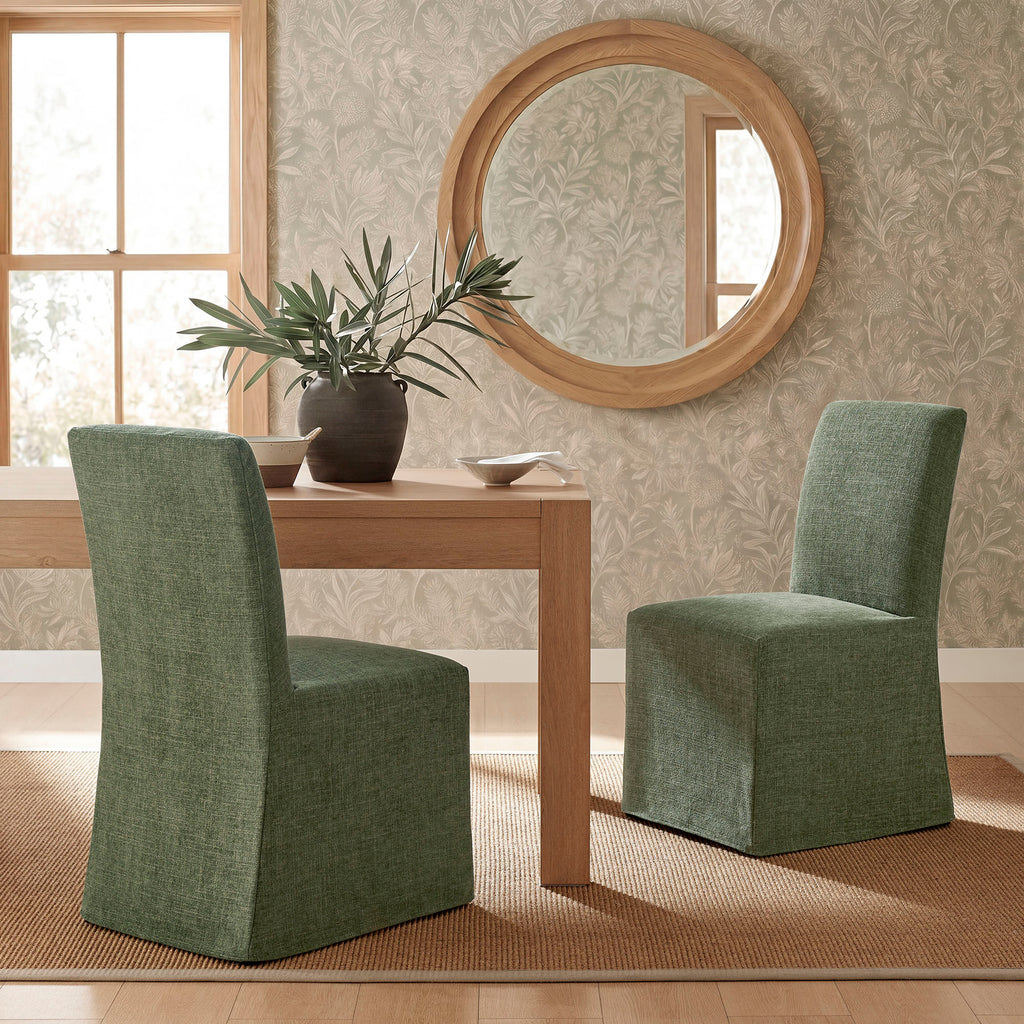 Aster Slub Weave Fabric Slipcovered Dining Chairs Set of 2 - Foliage