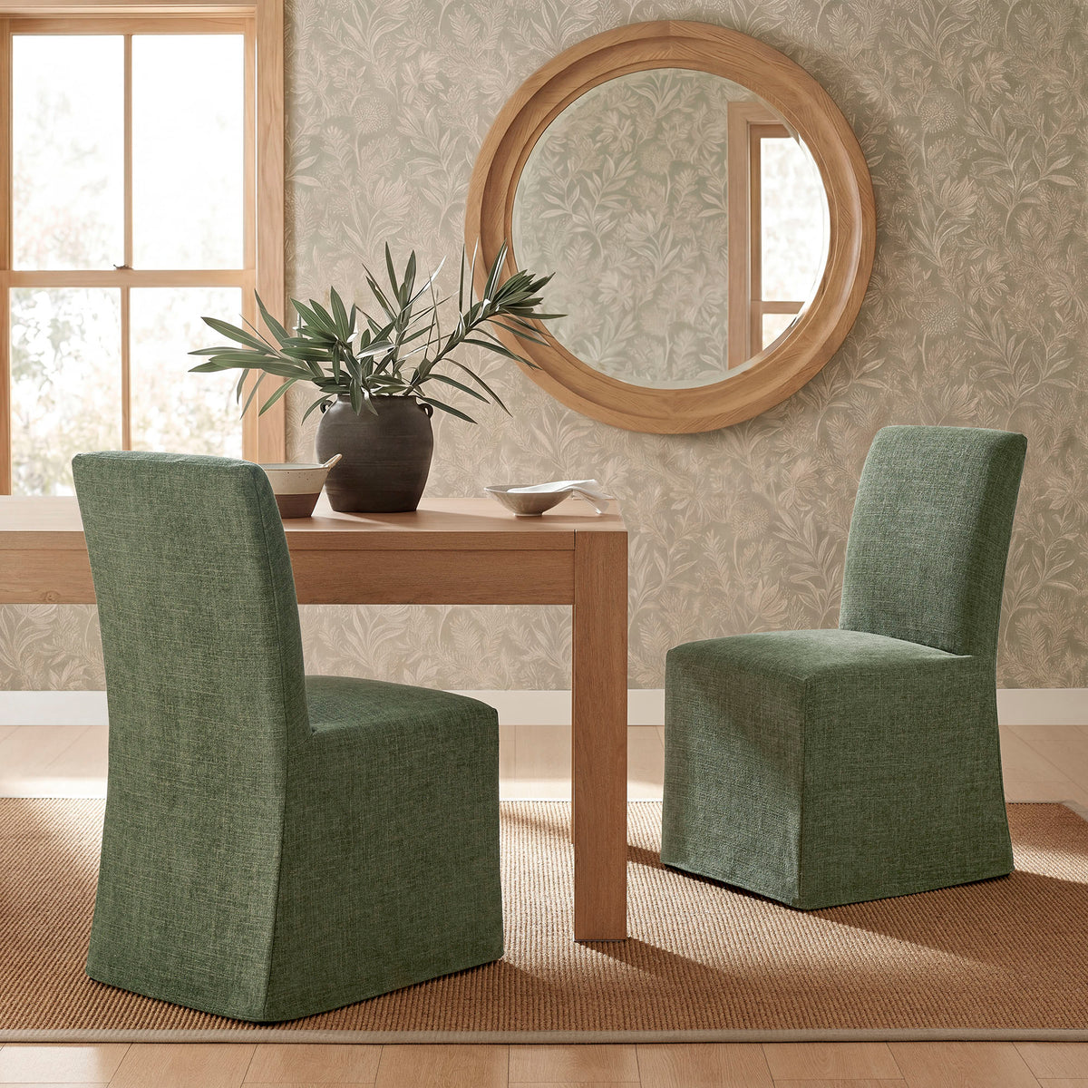 Aster Slub Weave Fabric Slipcovered Dining Chairs Set of 2 - Foliage