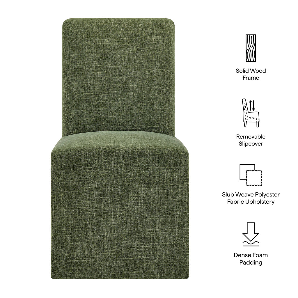 Aster Slub Weave Fabric Slipcovered Dining Chairs Set of 2 - Foliage