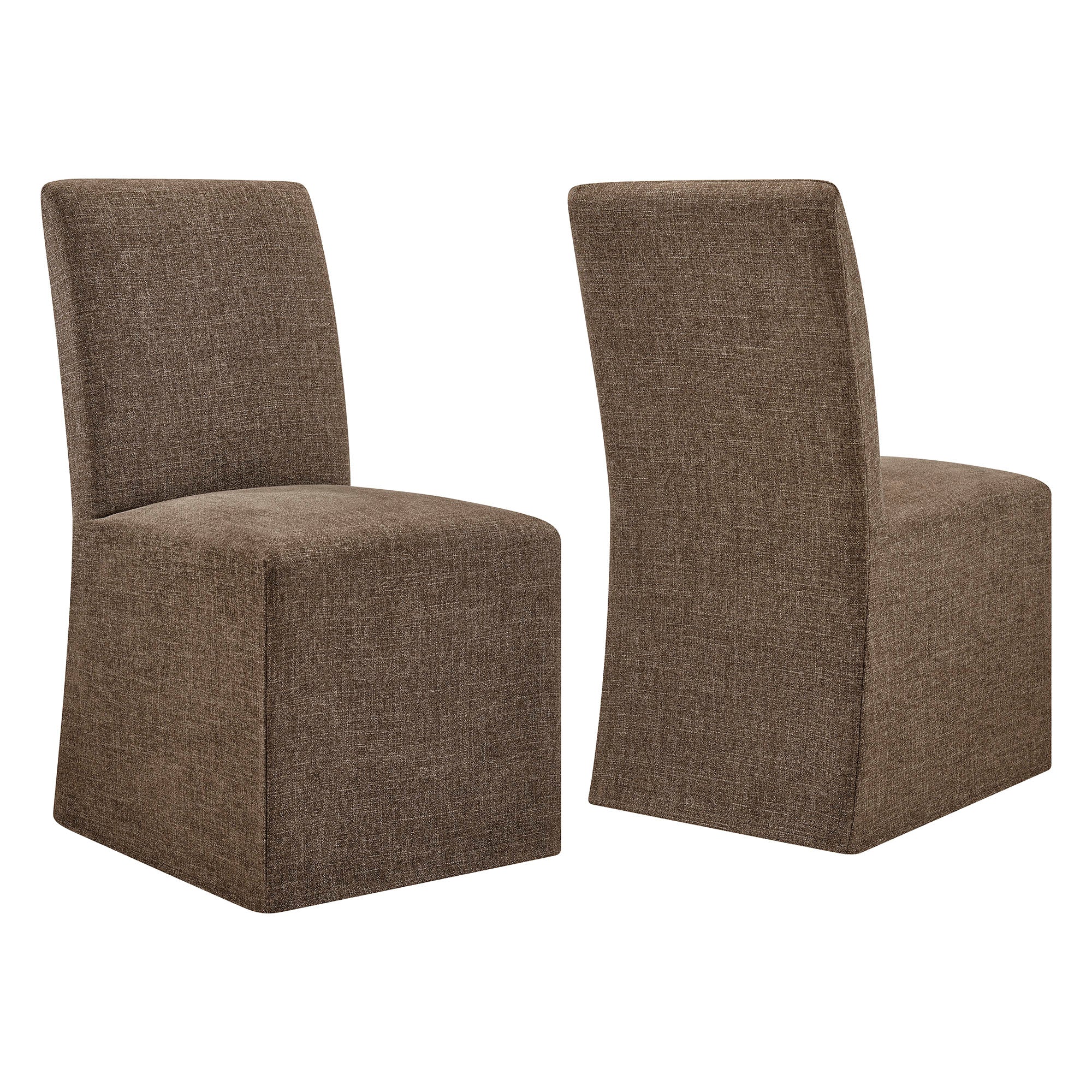 Aster Slub Weave Fabric Slipcovered Dining Chairs Set of 2 - Mocha