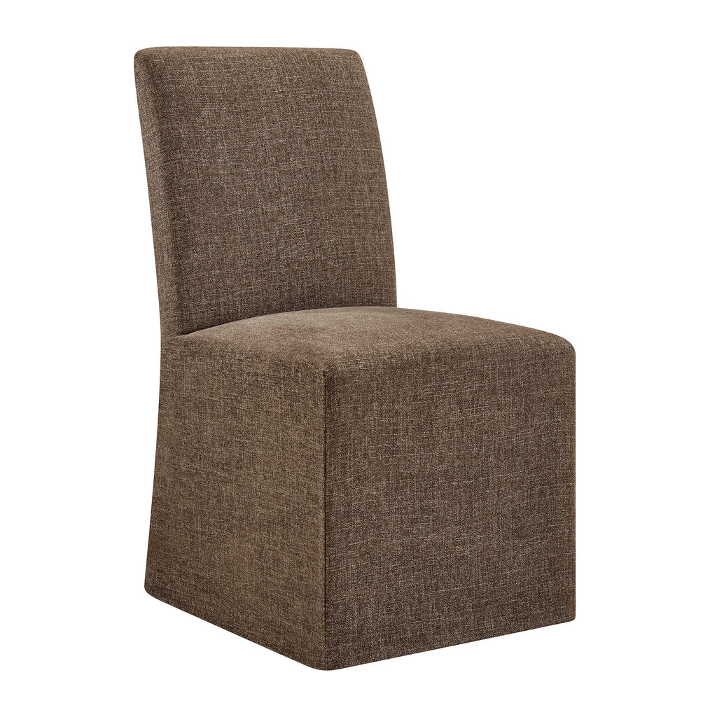 Aster Slub Weave Fabric Slipcovered Dining Chairs Set of 2 - Mocha