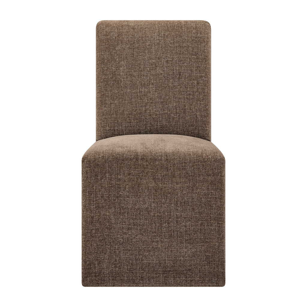 Aster Slub Weave Fabric Slipcovered Dining Chairs Set of 2 - Mocha