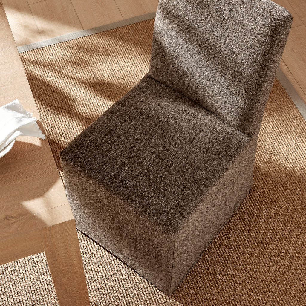 Aster Slub Weave Fabric Slipcovered Dining Chairs Set of 2 - Mocha