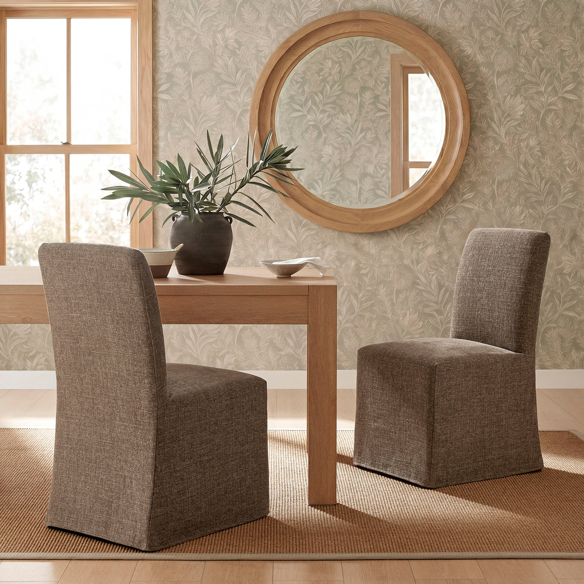 Aster Slub Weave Fabric Slipcovered Dining Chairs Set of 2 - Mocha