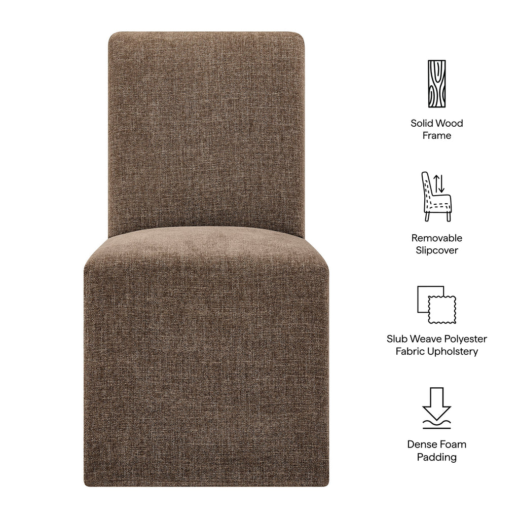 Aster Slub Weave Fabric Slipcovered Dining Chairs Set of 2 - Mocha