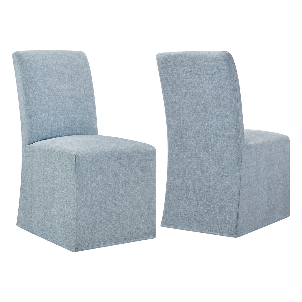 Aster Slub Weave Fabric Slipcovered Dining Chairs Set of 2 - Sky