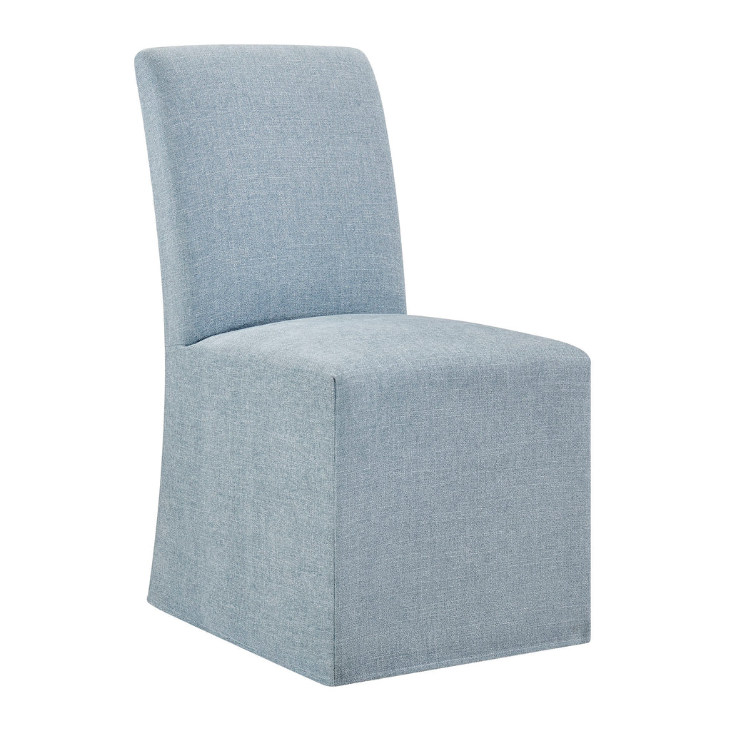 Aster Slub Weave Fabric Slipcovered Dining Chairs Set of 2 - Sky