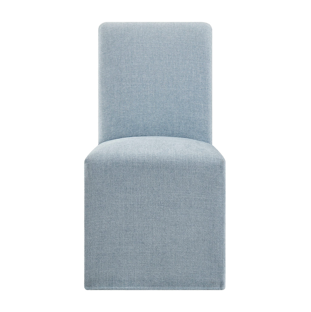 Aster Slub Weave Fabric Slipcovered Dining Chairs Set of 2 - Sky
