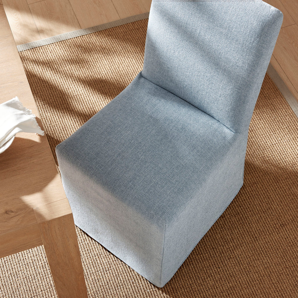 Aster Slub Weave Fabric Slipcovered Dining Chairs Set of 2 - Sky