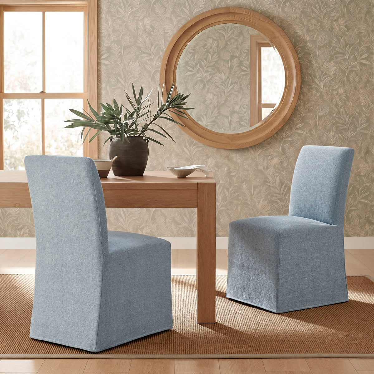 Aster Slub Weave Fabric Slipcovered Dining Chairs Set of 2 - Sky