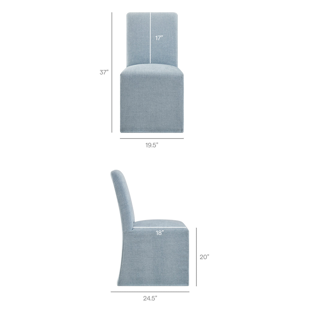 Aster Slub Weave Fabric Slipcovered Dining Chairs Set of 2 - Sky