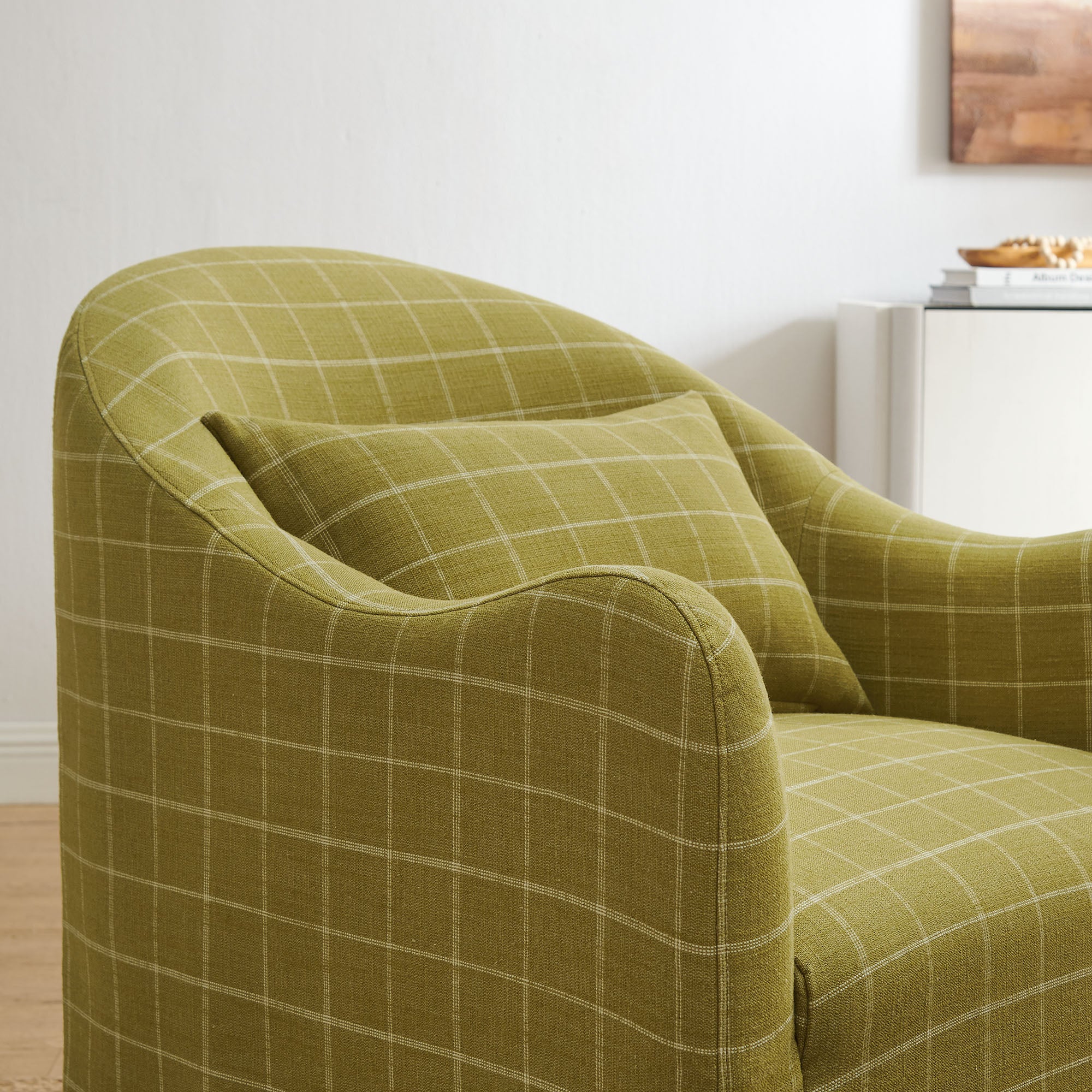 Bardot Slipcovered Linen Blend Accent Chair - Artichoke Windowpane Check