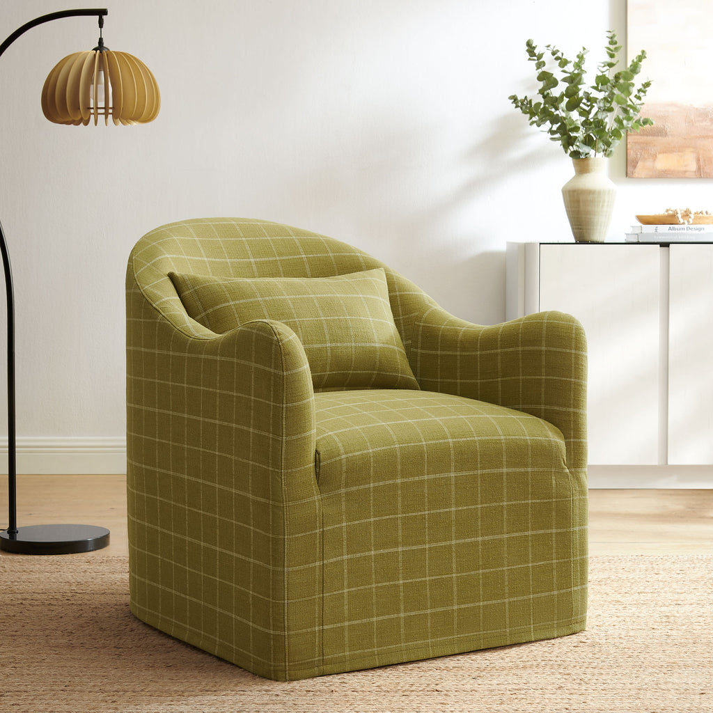 Bardot Slipcovered Linen Blend Accent Chair - Artichoke Windowpane Check