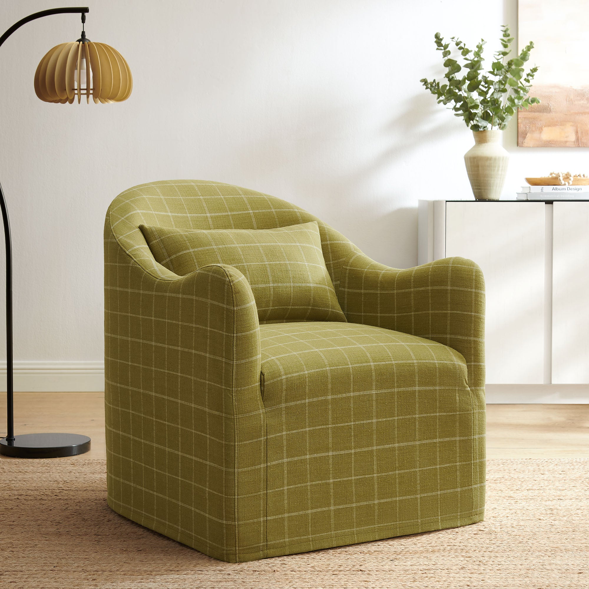 Bardot Slipcovered Linen Blend Accent Chair - Artichoke Windowpane Check