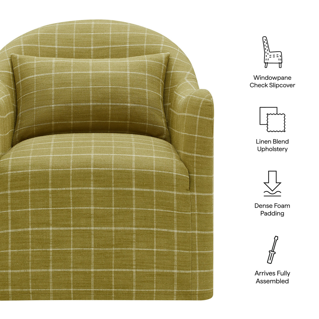 Bardot Slipcovered Linen Blend Accent Chair - Artichoke Windowpane Check