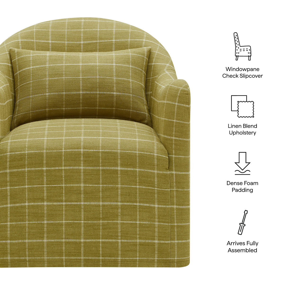 Bardot Slipcovered Linen Blend Accent Chair - Artichoke Windowpane Check