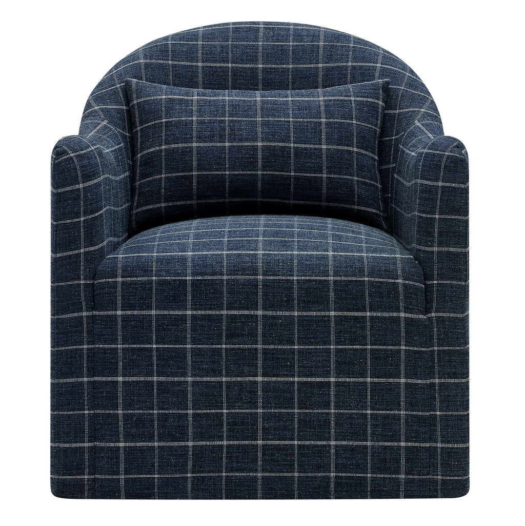 Bardot Slipcovered Linen Blend Accent Chair - Denim Windowpane Check