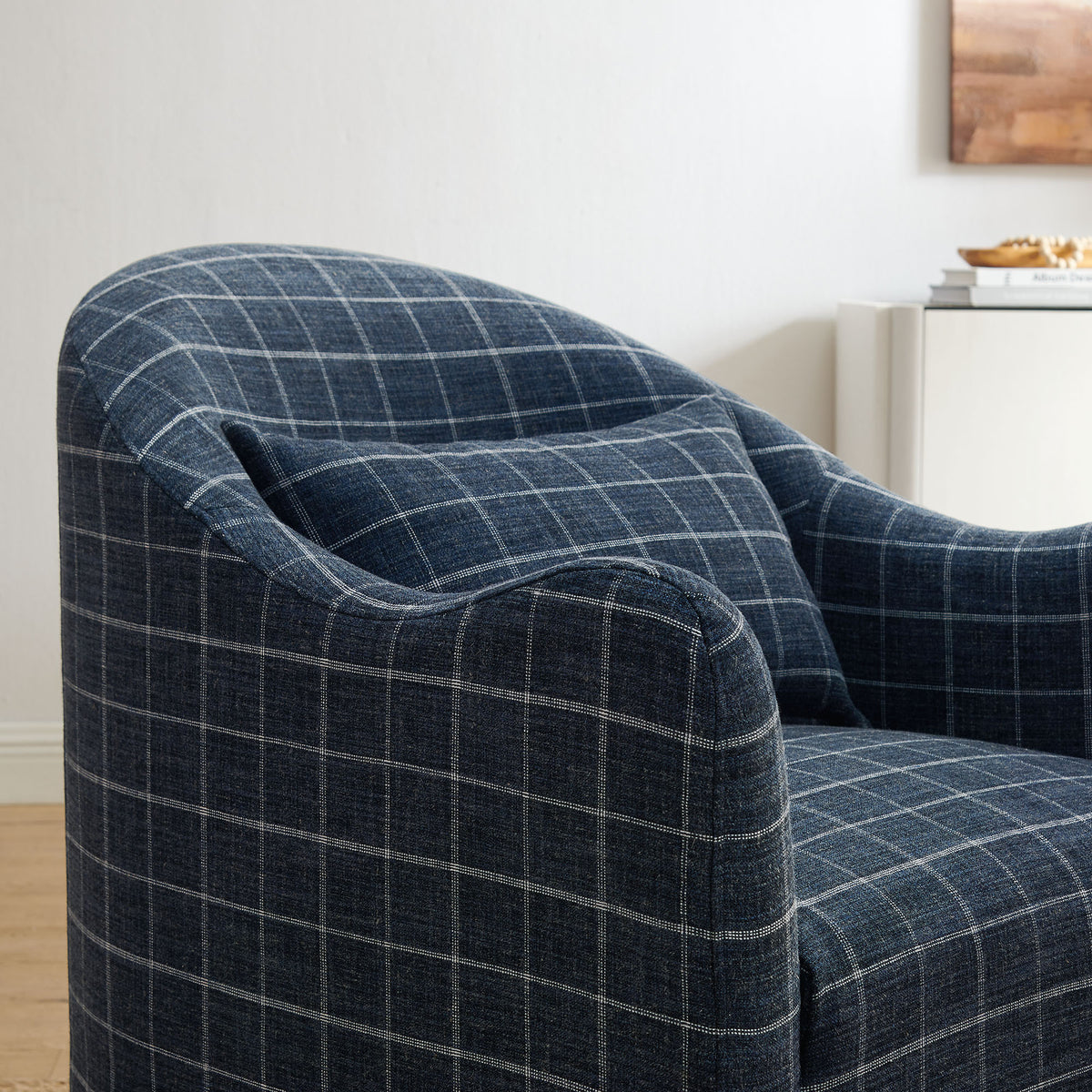 Bardot Slipcovered Linen Blend Accent Chair - Denim Windowpane Check