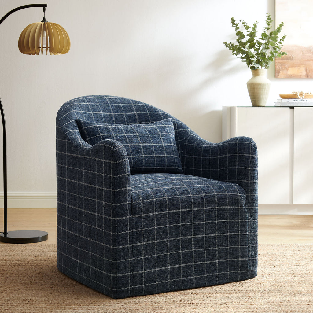Bardot Slipcovered Linen Blend Accent Chair - Denim Windowpane Check