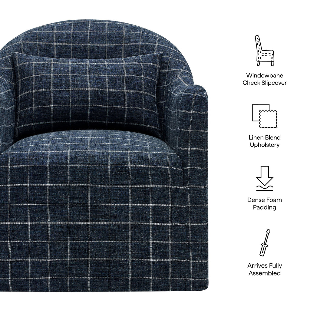 Bardot Slipcovered Linen Blend Accent Chair - Denim Windowpane Check