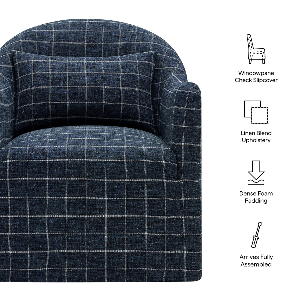 Bardot Slipcovered Linen Blend Accent Chair - Denim Windowpane Check