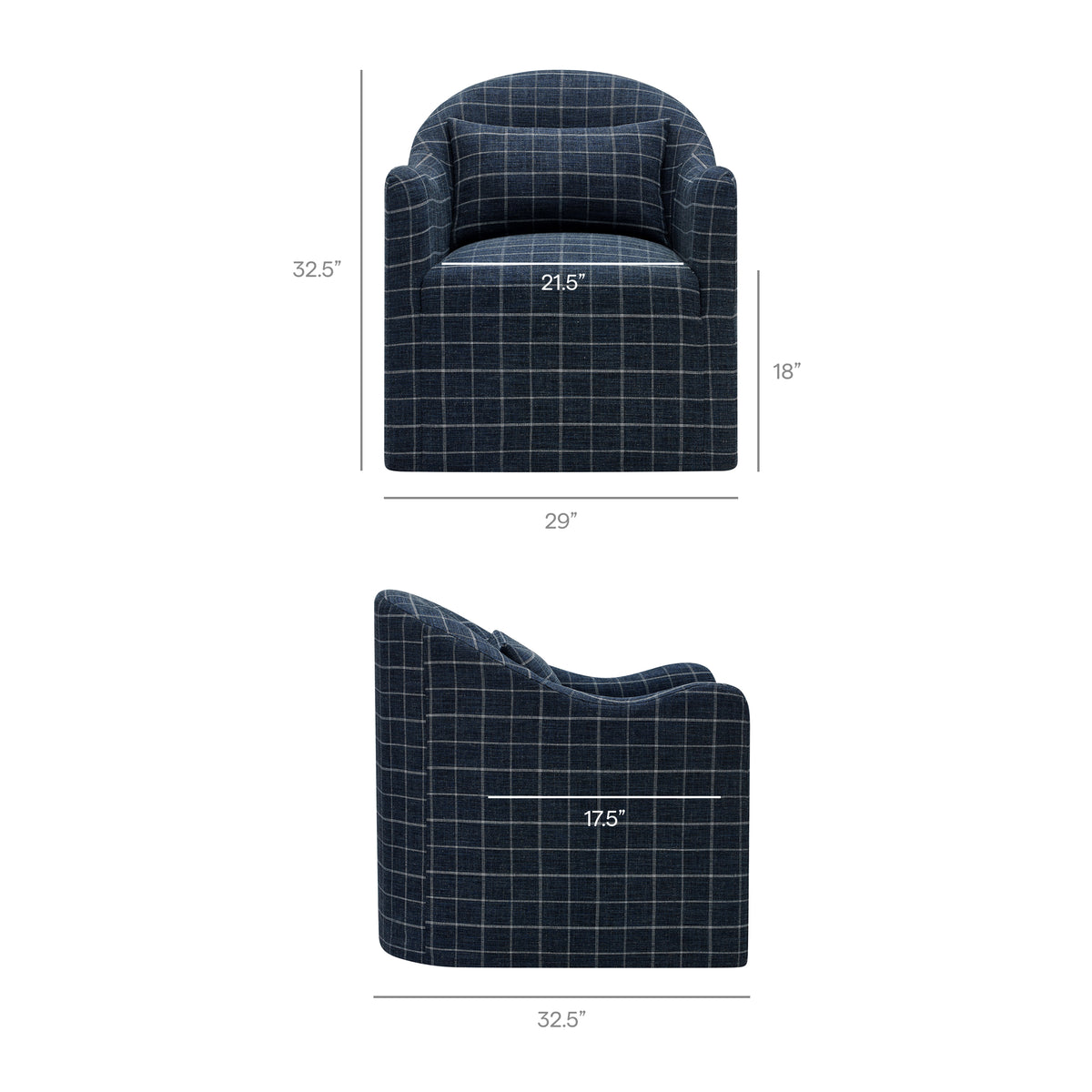 Bardot Slipcovered Linen Blend Accent Chair - Denim Windowpane Check