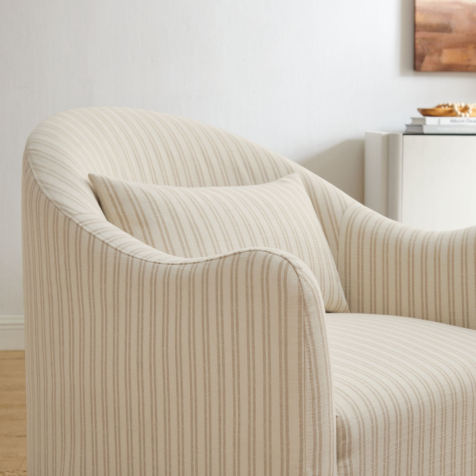 Bardot Slipcovered Striped Accent Chair - Oatmeal Stripe