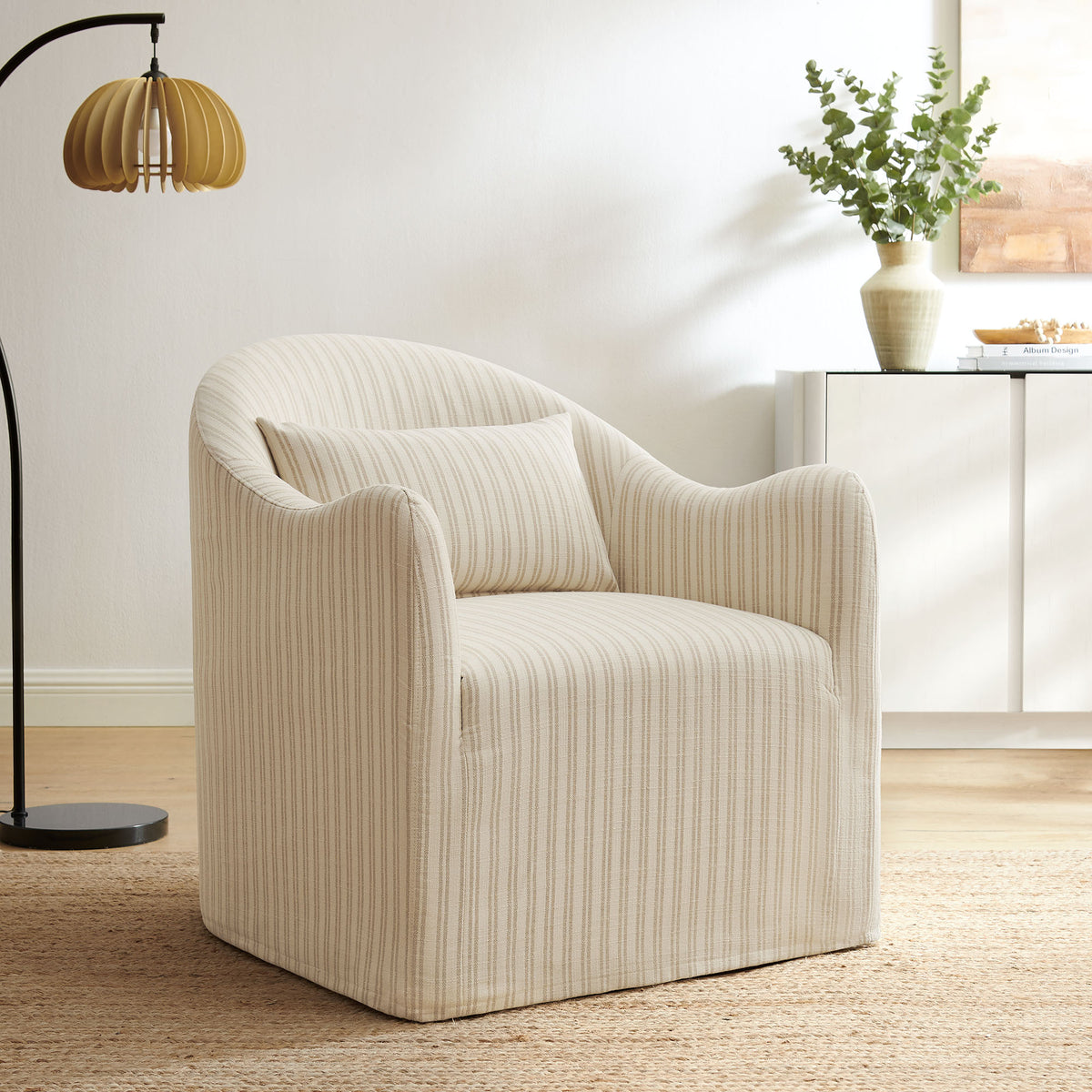 Bardot Slipcovered Striped Accent Chair - Oatmeal Stripe