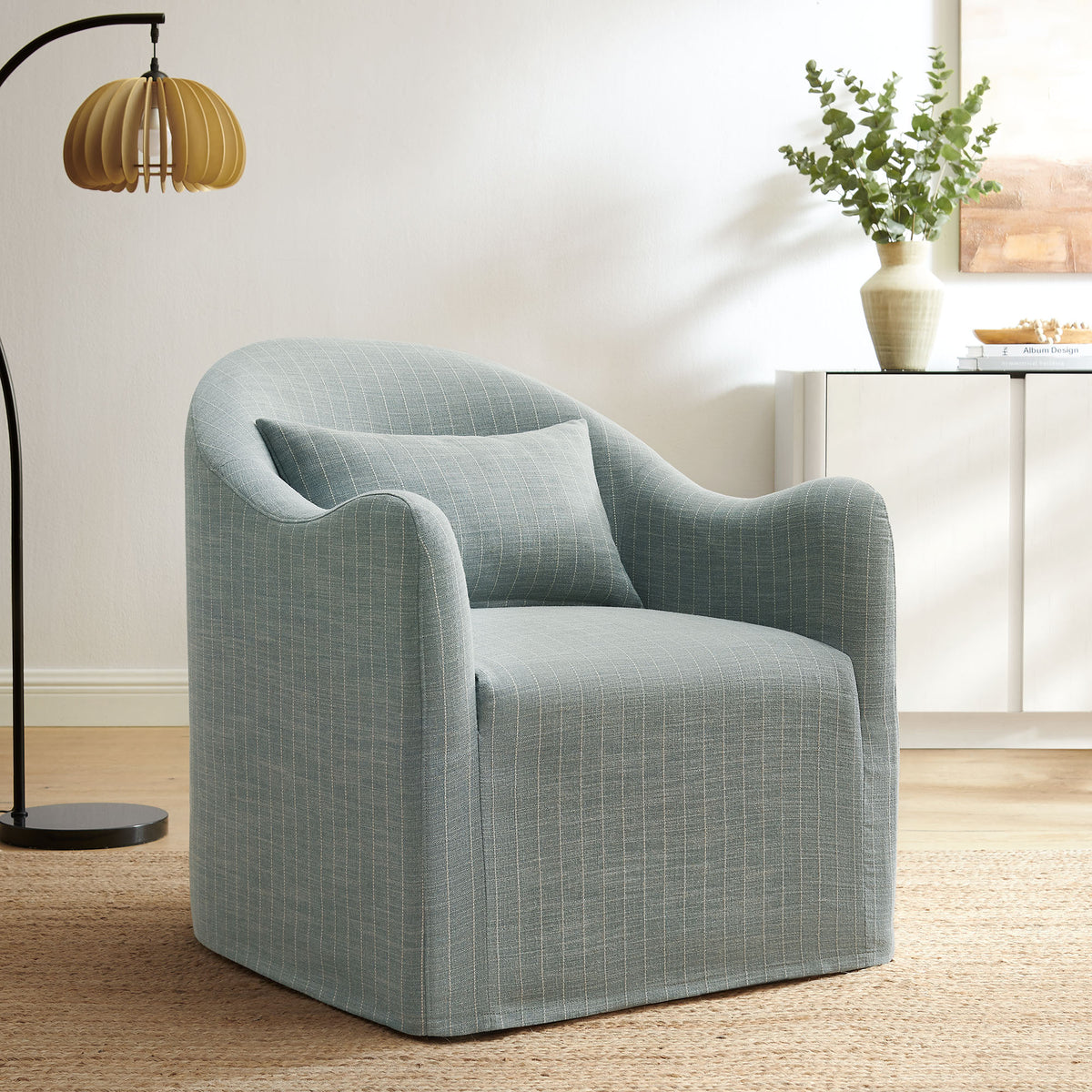 Bardot Slipcovered Striped Accent Chair - Spa Blue Stripe