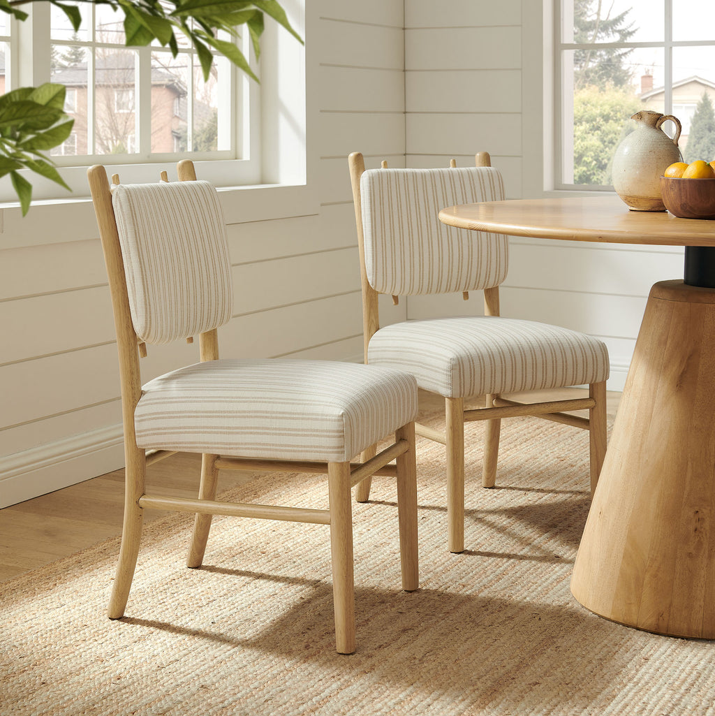 Mauden Striped Dining Side Chairs Set of 2 - Oatmeal Stripe