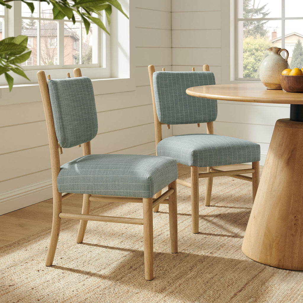 Mauden Striped Dining Side Chairs Set of 2 - Spa Blue Stripe