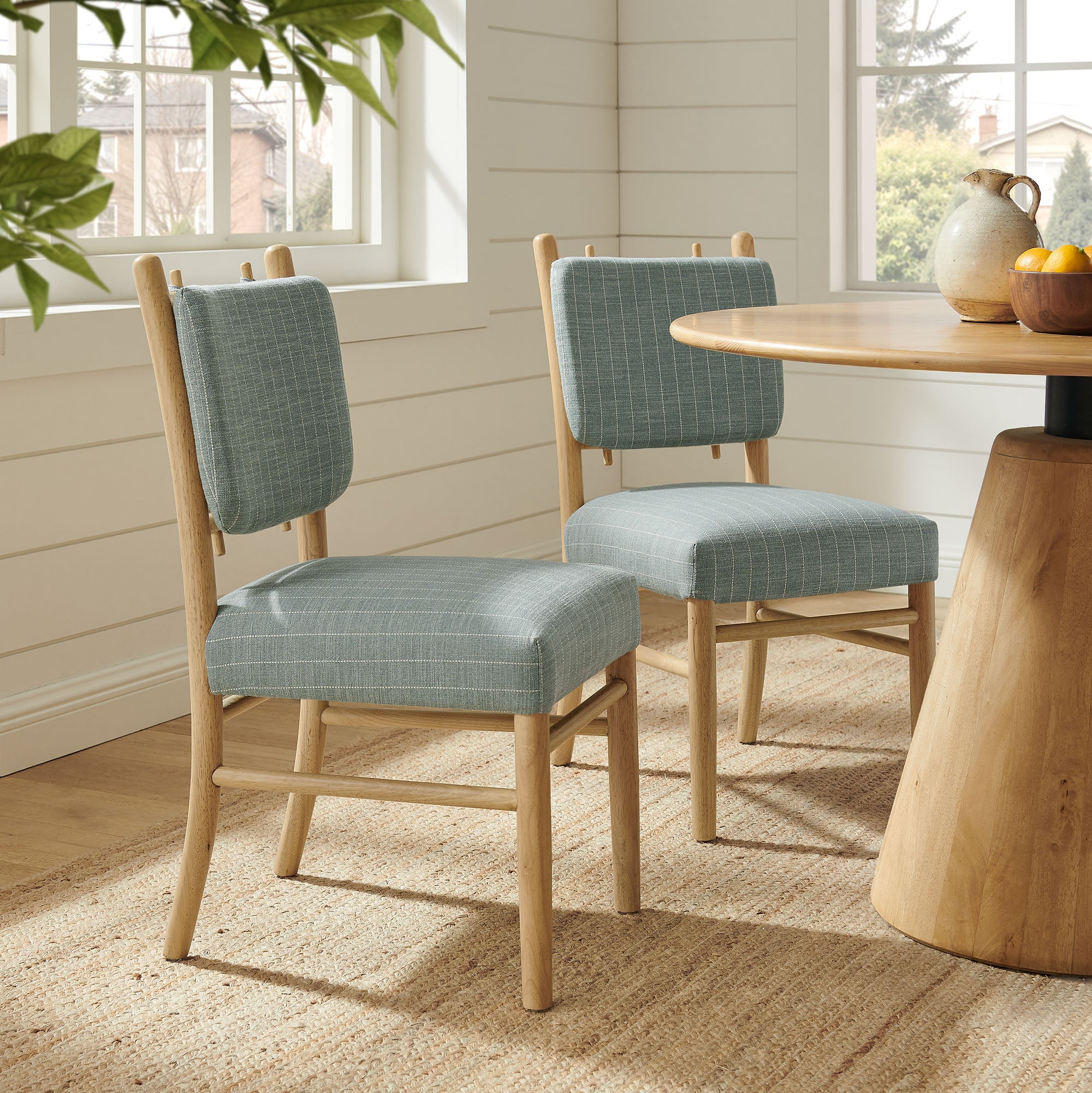 Mauden Striped Dining Side Chairs Set of 2 - Spa Blue Stripe