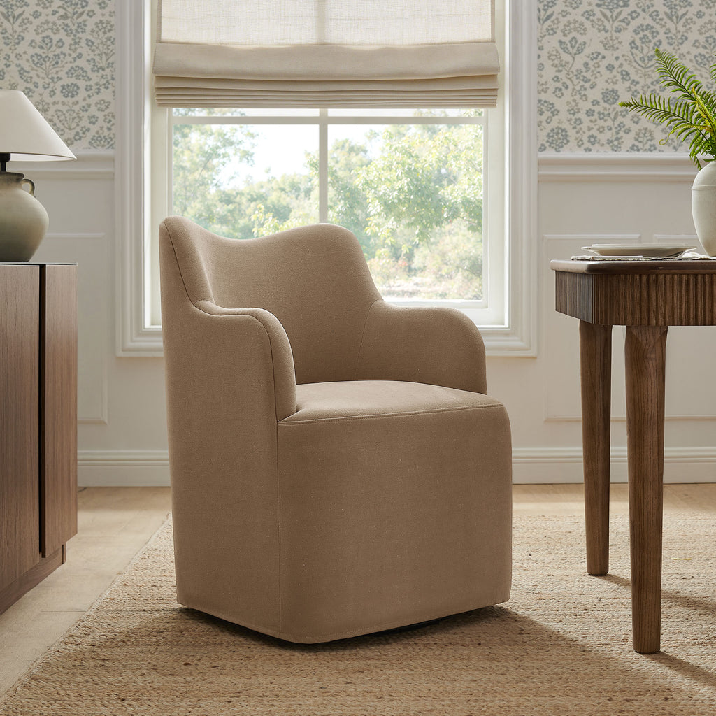 Cordelle Linen Blend Swivel Dining Chair - Almond