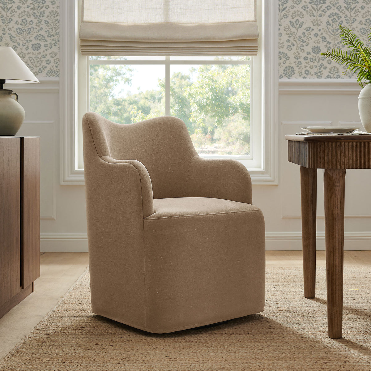 Cordelle Linen Blend Swivel Dining Chair - Almond