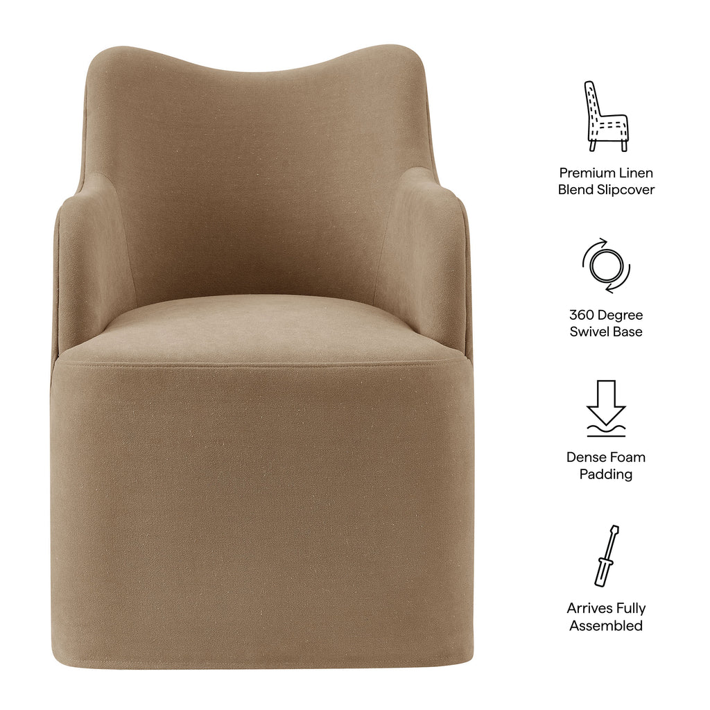Cordelle Linen Blend Swivel Dining Chair - Almond